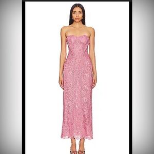 NWT ROCOCO SAND /REVOLVE Strapless Pink Lace Midi Dress SOLD OUT ON REVOLVE !